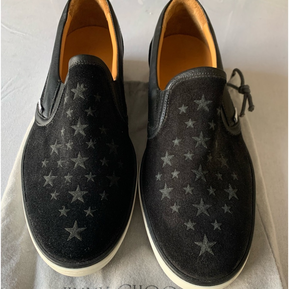 Brand New Unworn Jimmy Choo Black Suede Starred Slip on Sneakers.